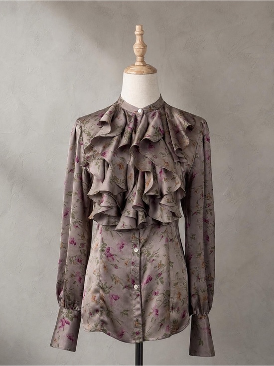 Lauren Ralph Lauren Tops - Lauren Ralph Lauren Silk Ruffle Blouse Mountbatten Beige | 16W